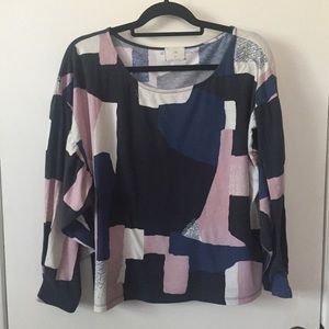 Anthropologie T.la Color Block Puff Sleeve Top